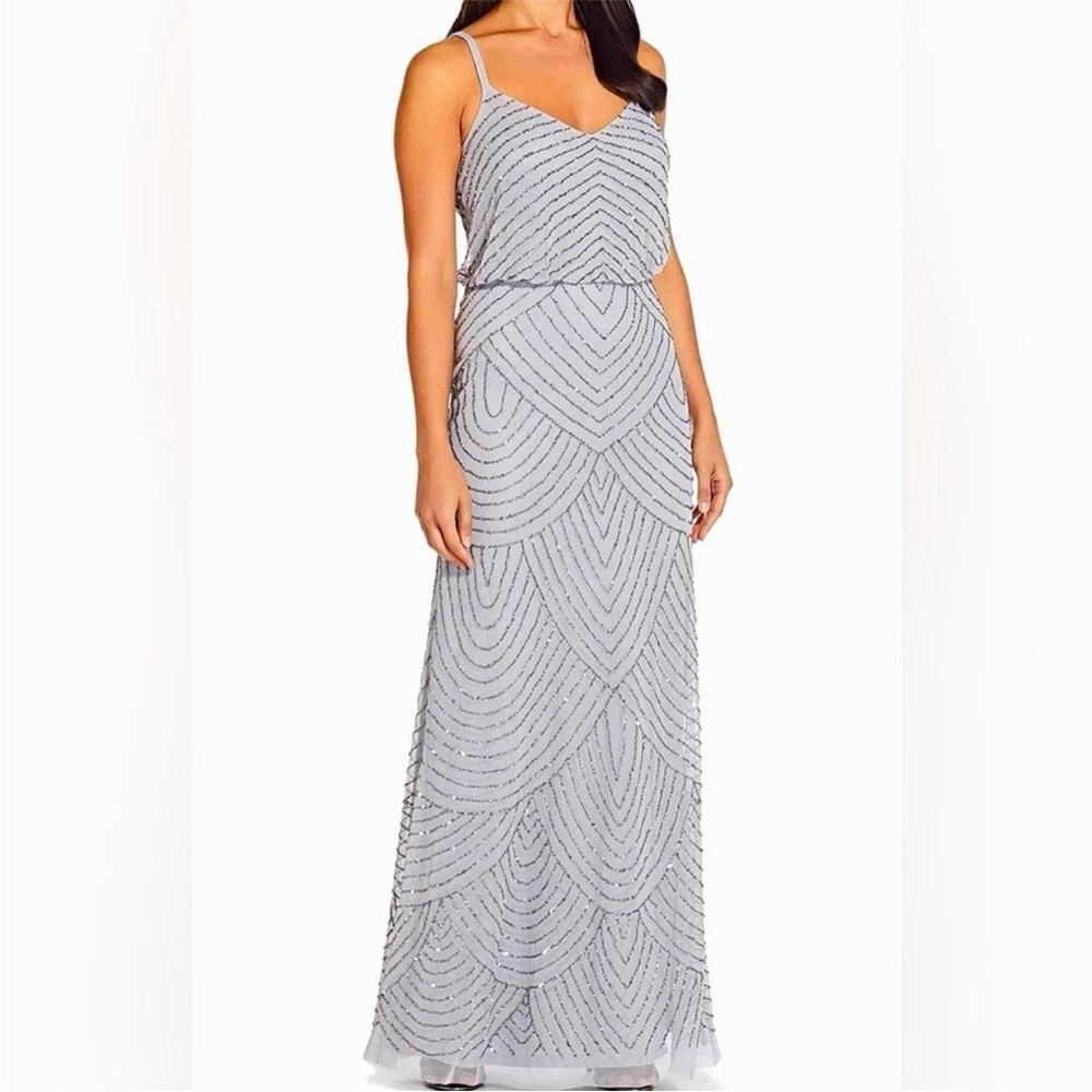 Adrianna Papell Silver Sequin Gown